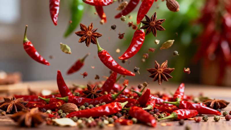 辣椒与八角飞舞图片