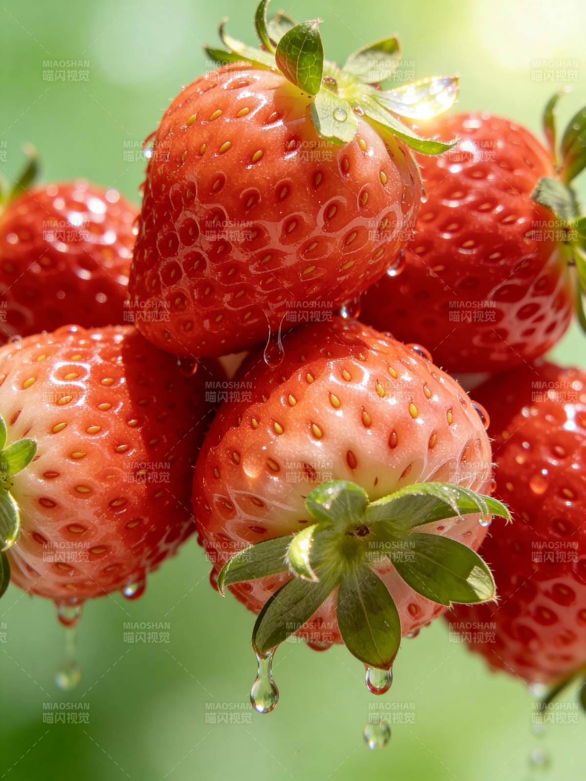 鲜红草莓滴水欲坠图片