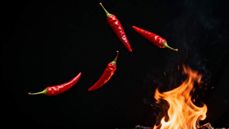 辣椒飞舞火焰中图片
