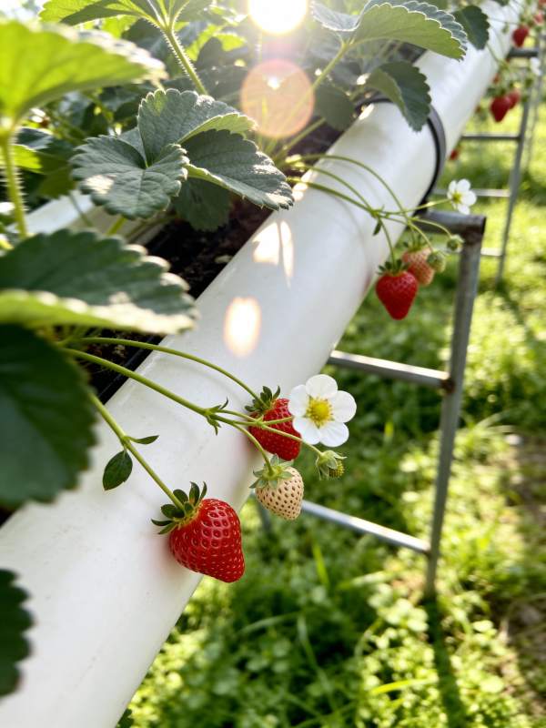 阳光下的草莓园图片