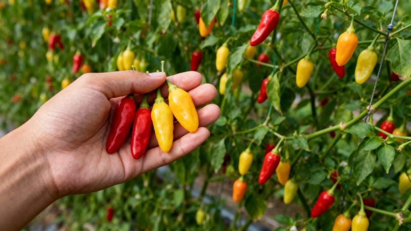 手捧多彩辣椒图片