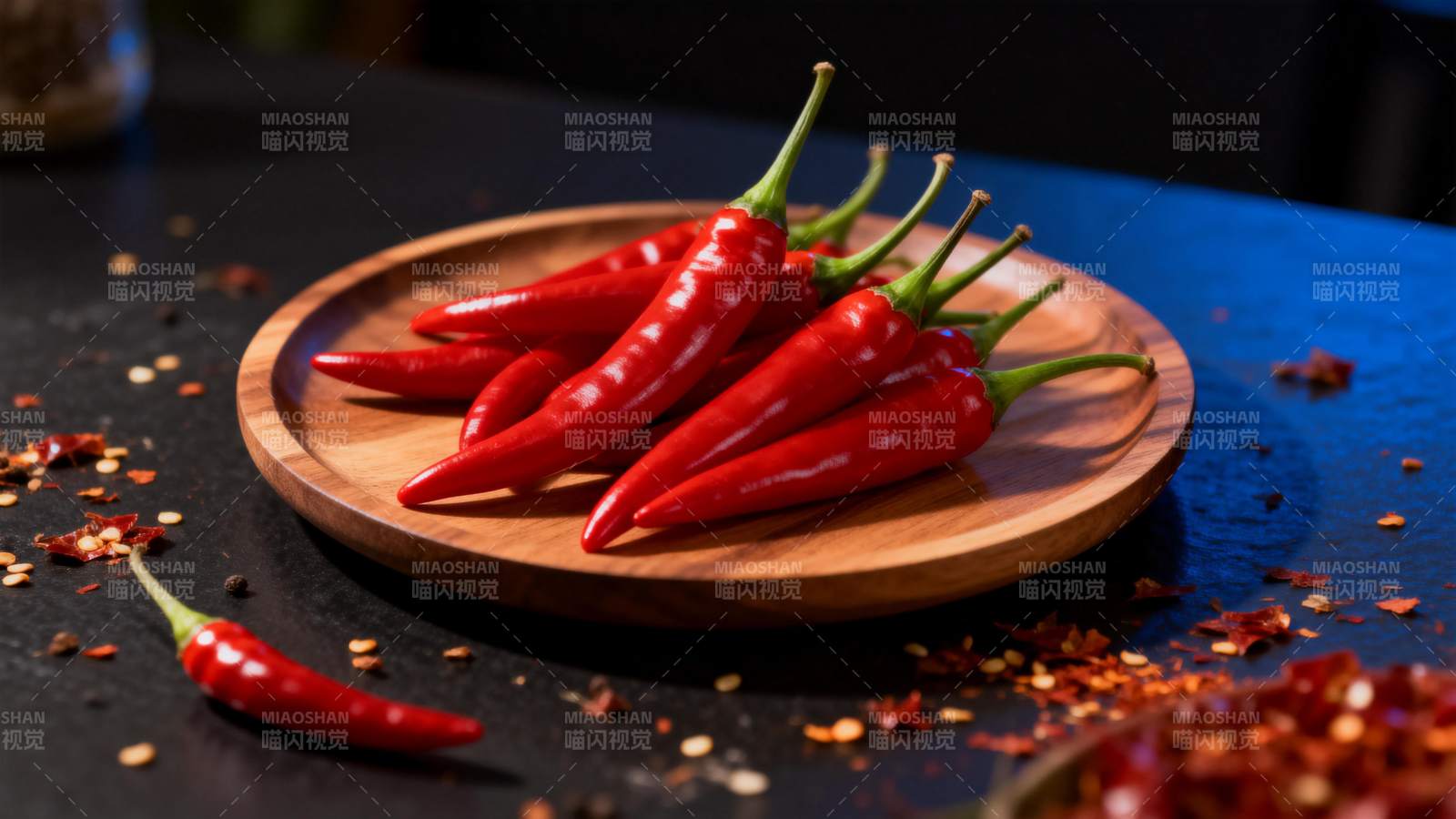 红辣椒盘中摆放图片