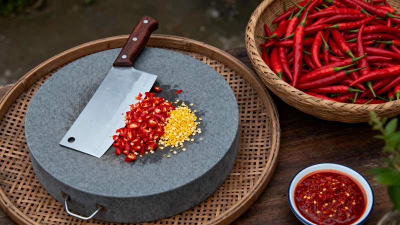 辣椒切碎制作辣酱图片