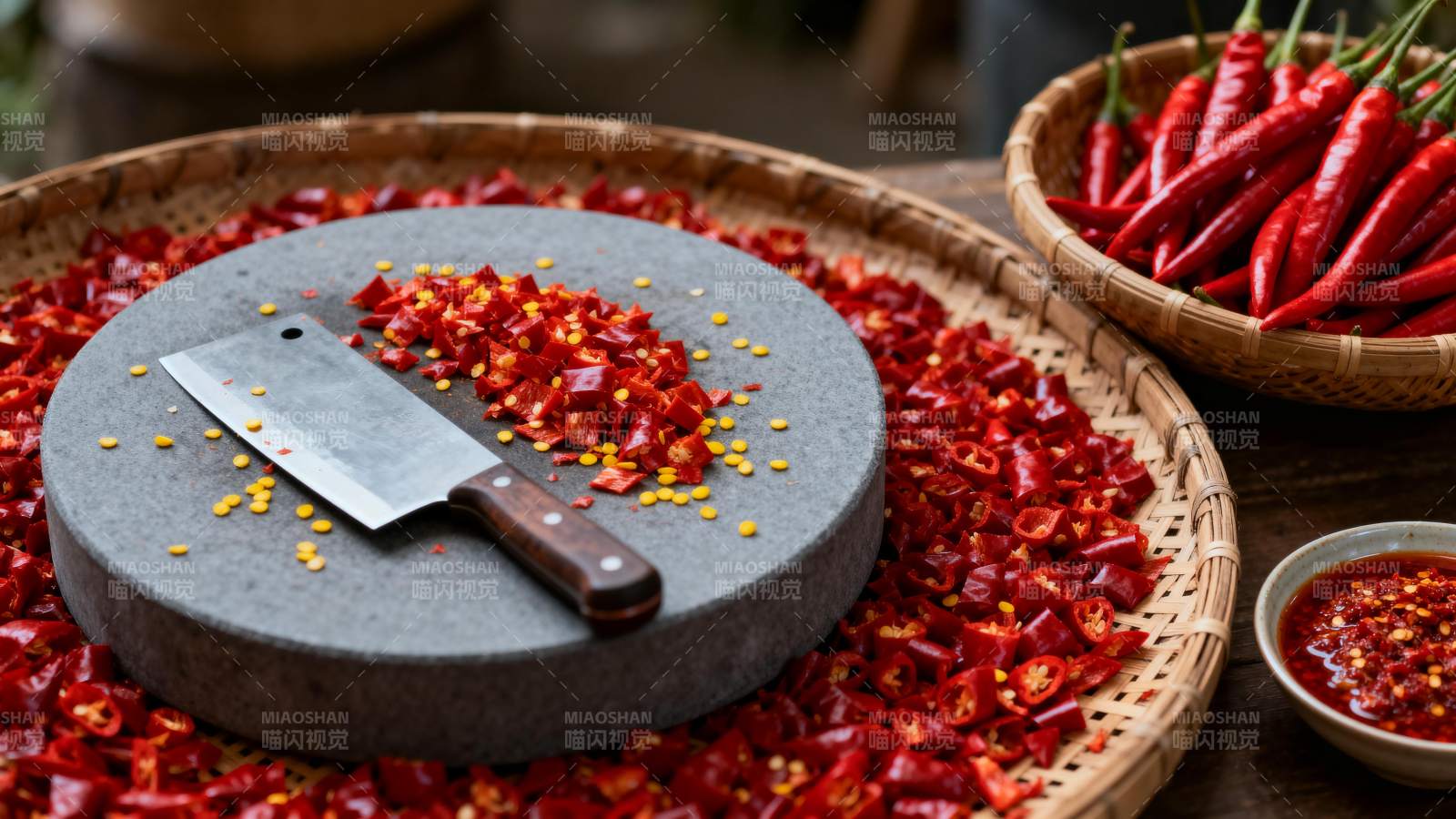 红椒切碎备料中图片