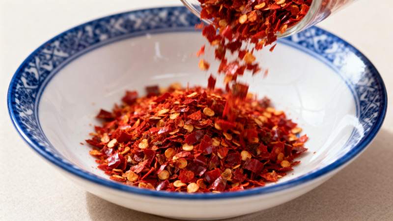 红辣椒碎入碗中图片