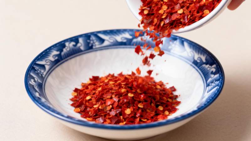 红辣椒碎入碗中图片