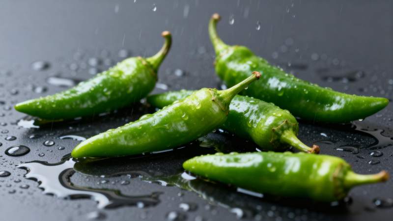 青椒水珠特写图片