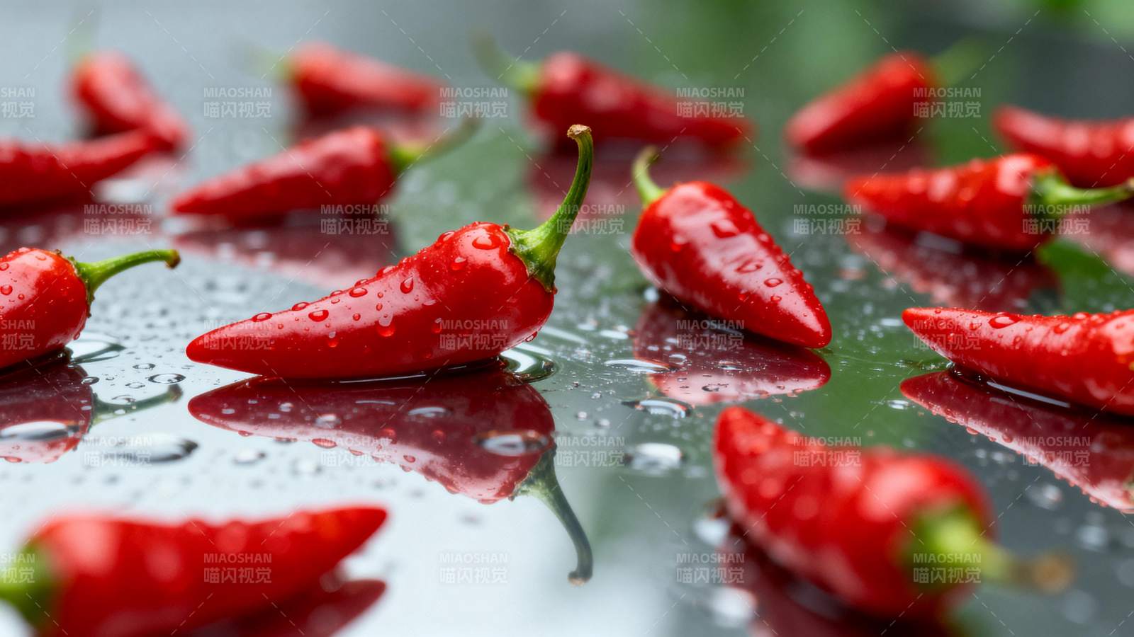 红辣椒水珠特写图片