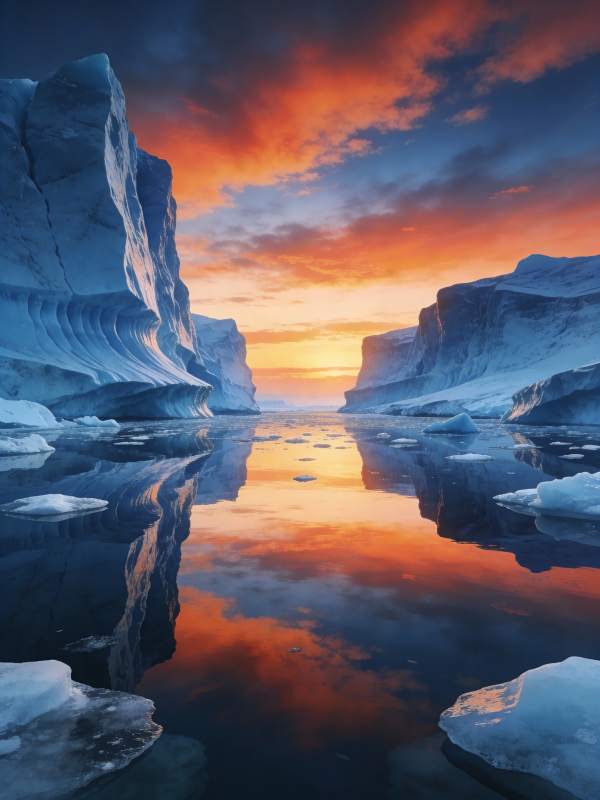 冰川日落倒影图片