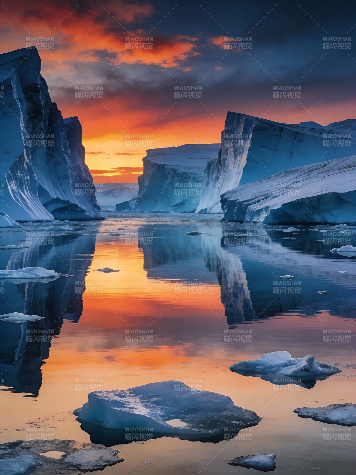 极地冰川日落图片