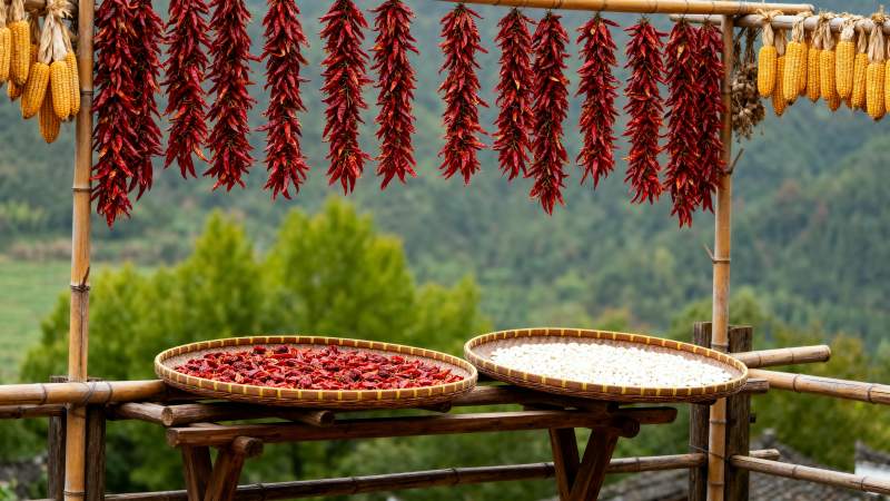 辣椒玉米晒秋景图片