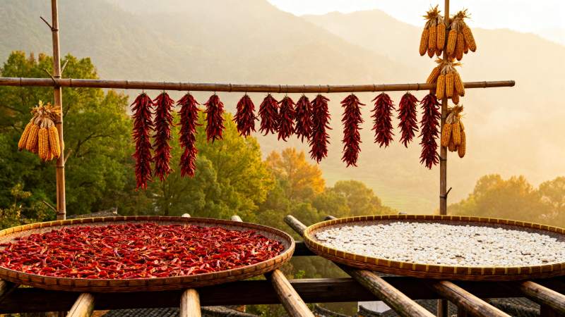 秋日晒辣椒图片