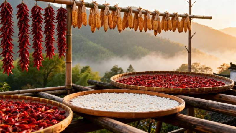 山间晒秋景图片