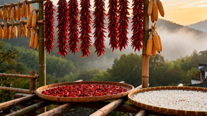 丰收的辣椒与玉米图片