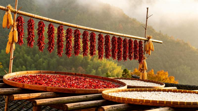 秋收辣椒晒场图片