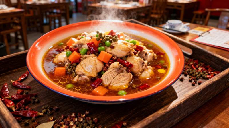 香辣炖鸡配蔬菜图片