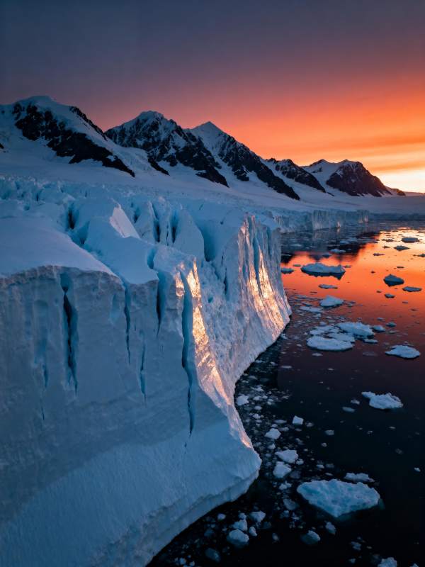 极地冰川日落图片