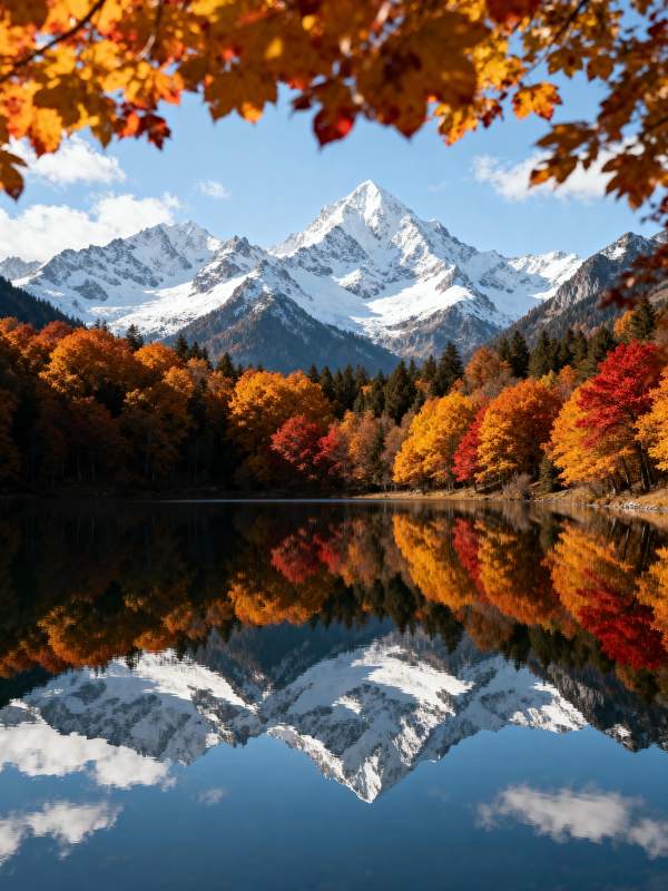 秋山倒影湖中图片