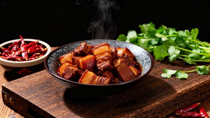 红烧肉配香菜辣椒图片