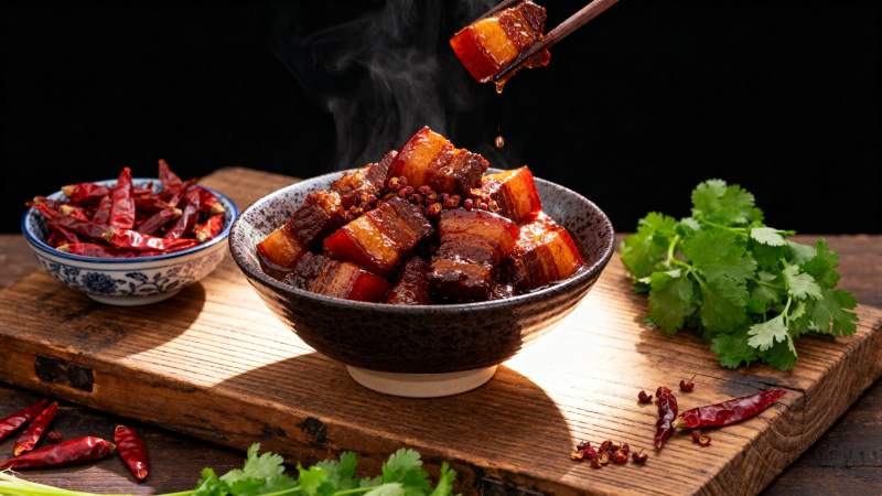 红烧肉配香菜辣椒图片