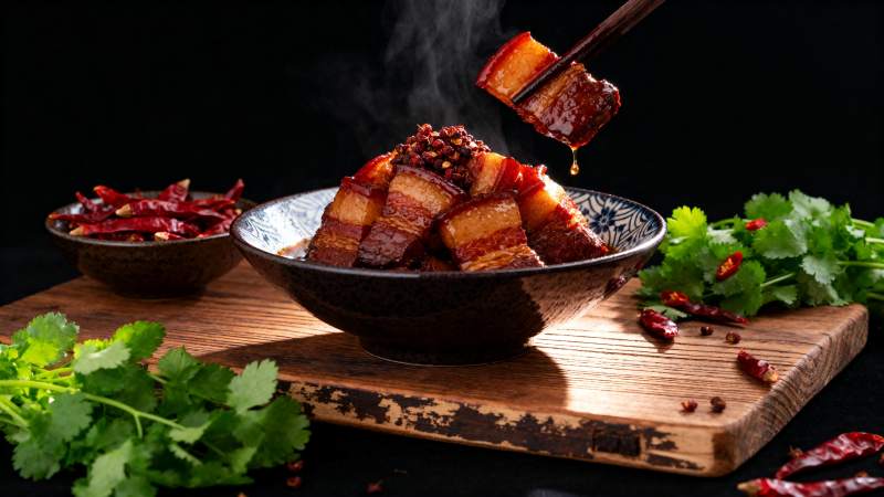 红烧肉配香菜辣椒图片