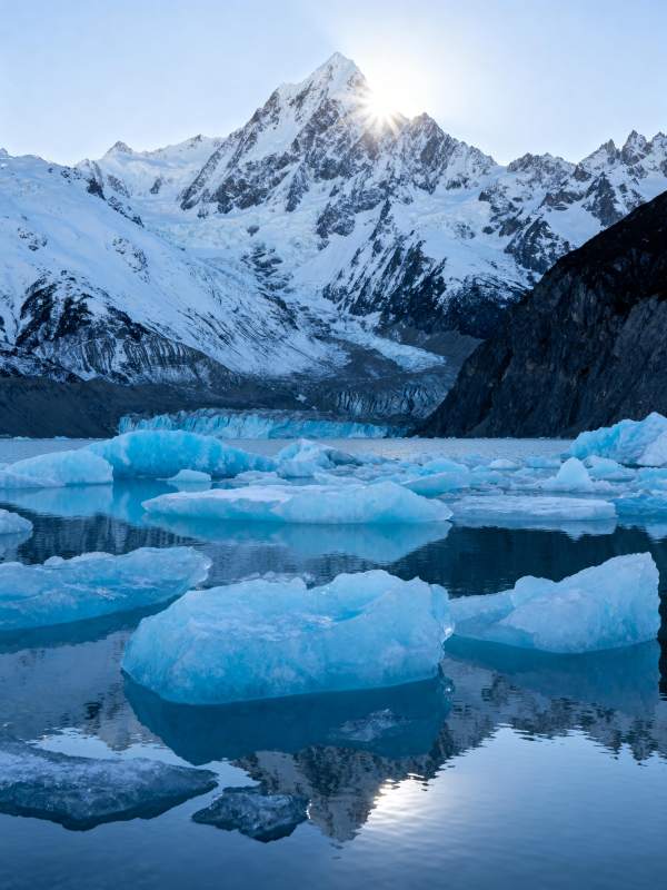 雪山冰湖倒影图片