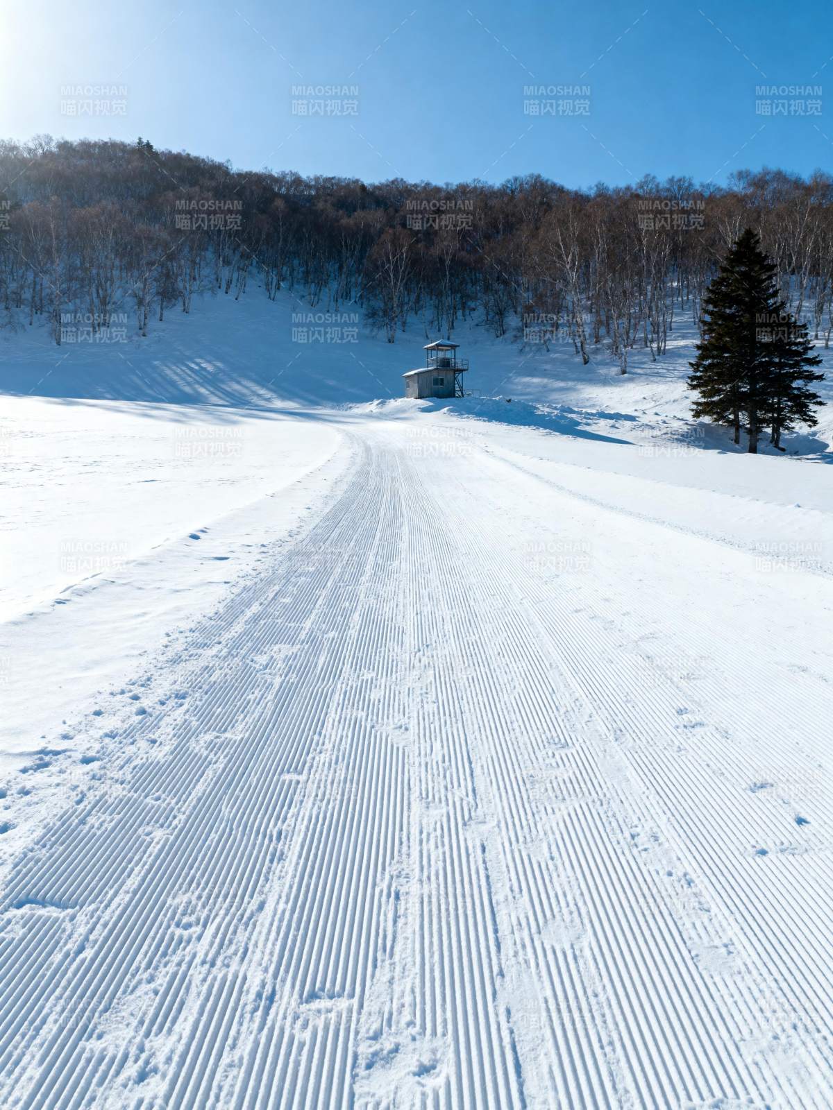 雪道延伸向远方图片