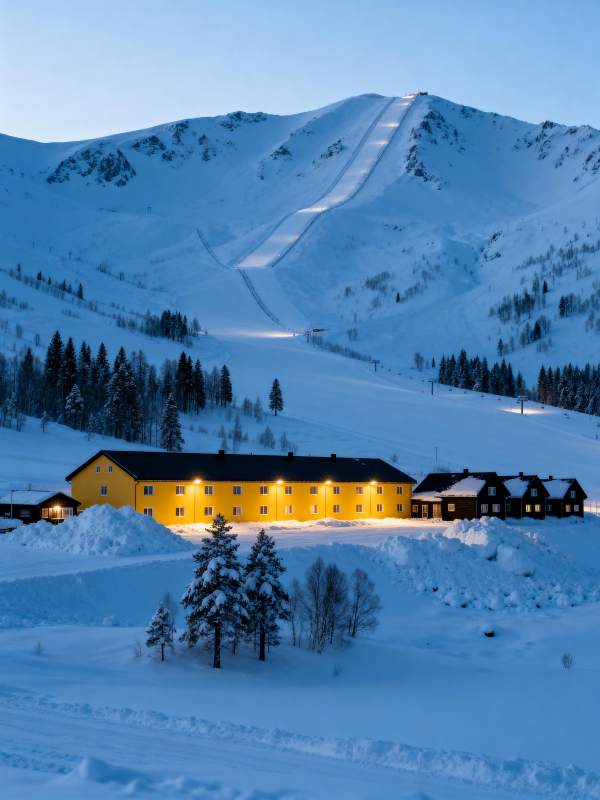 雪夜山居静谧景图片
