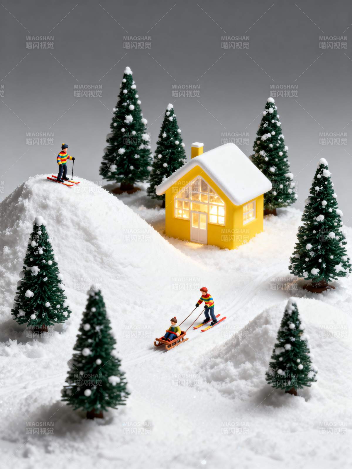 雪地小屋滑雪趣图片