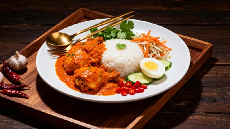 咖喱鸡饭配蔬菜图片