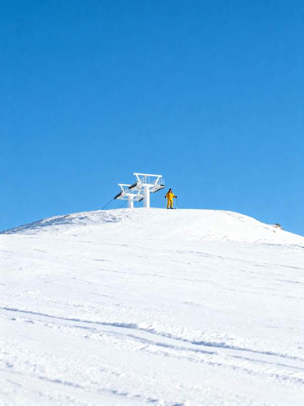 雪顶缆车与滑雪者图片