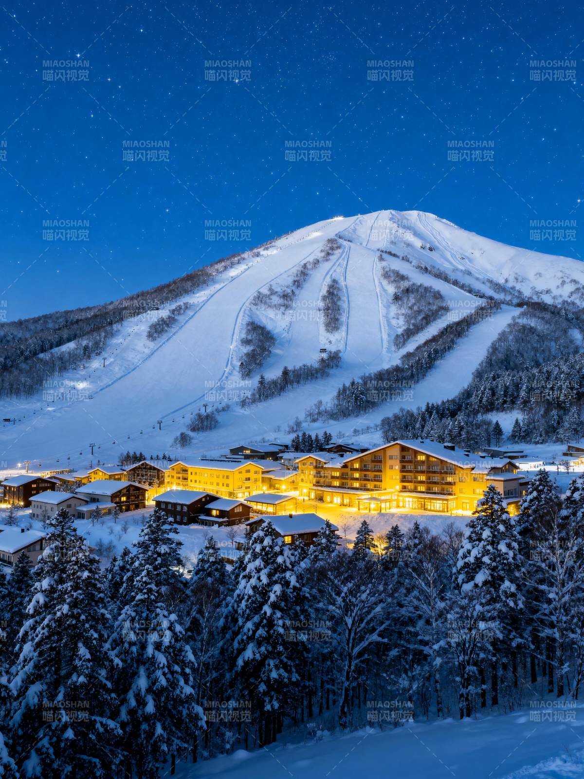 雪夜山居静谧景图片