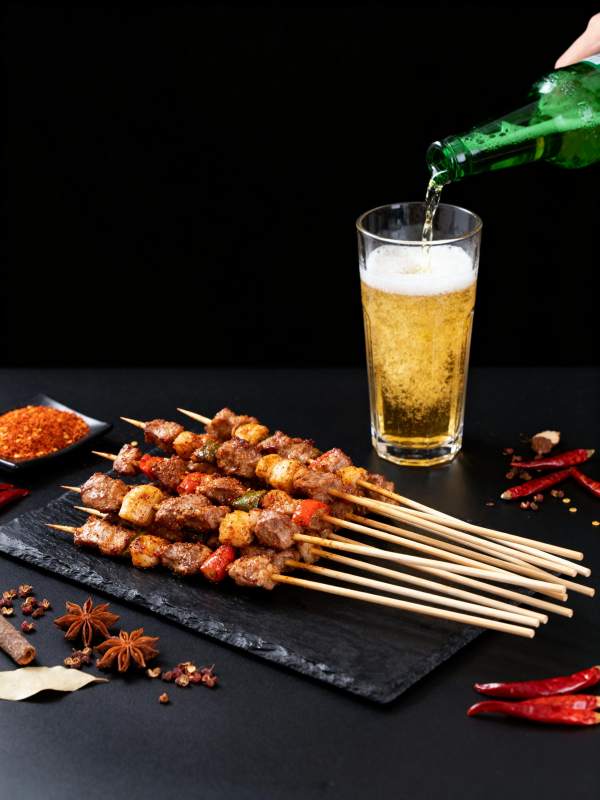 烤串配啤酒图片