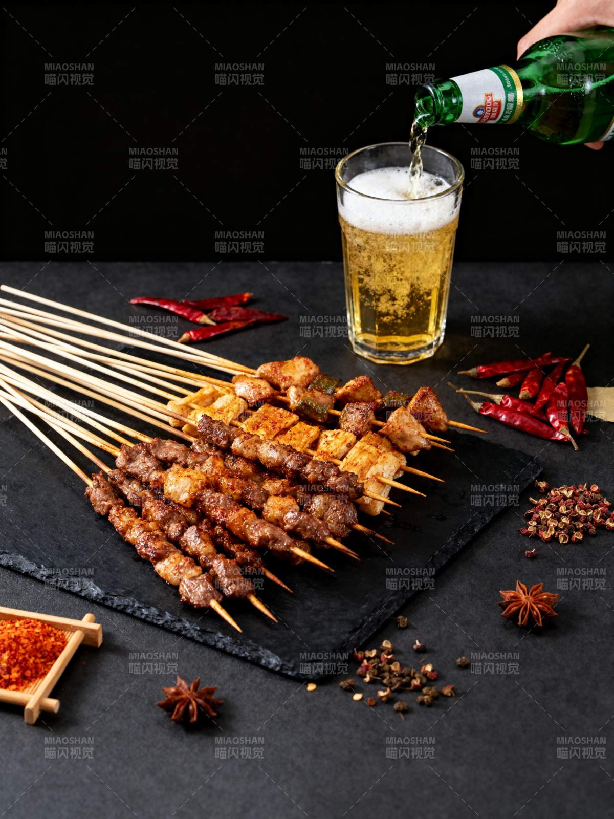 烤串配啤酒图片
