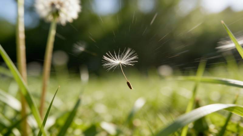 蒲公英随风飘散图片