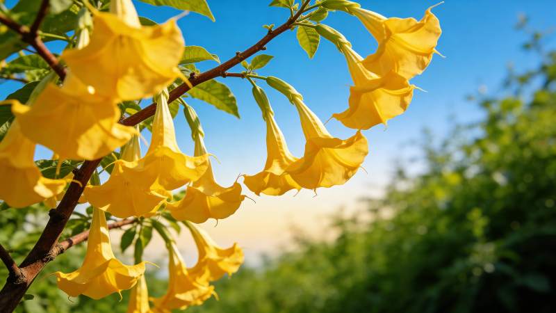 金喇叭花绽放枝头图片