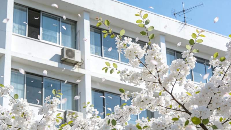 樱花绽放校园图片