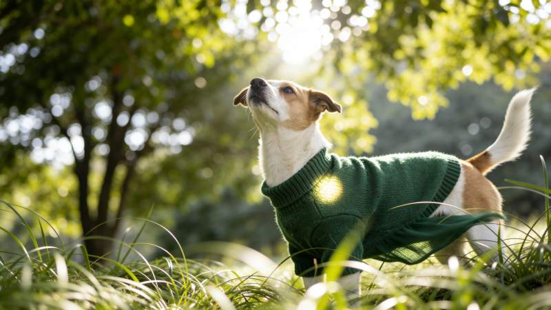 绿衣小狗草间望天图片