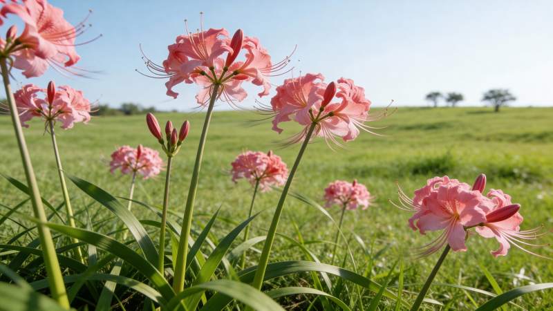 粉花绿野春景图片
