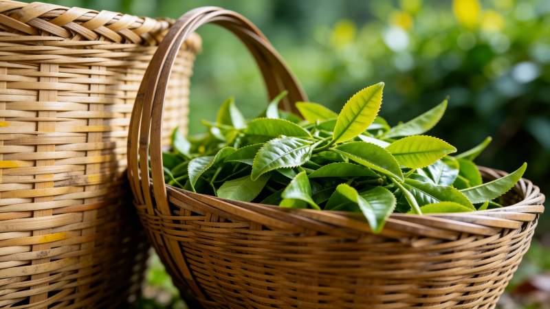 茶篮绿叶满园香图片