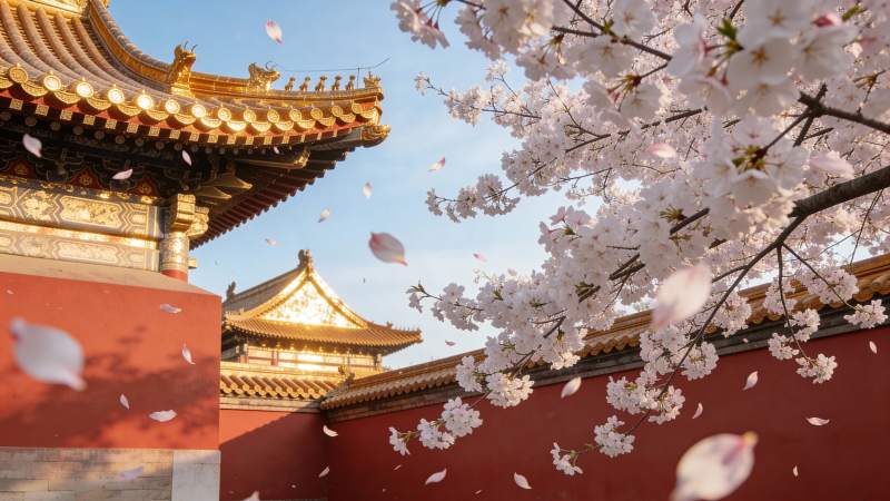 春樱映古殿图片