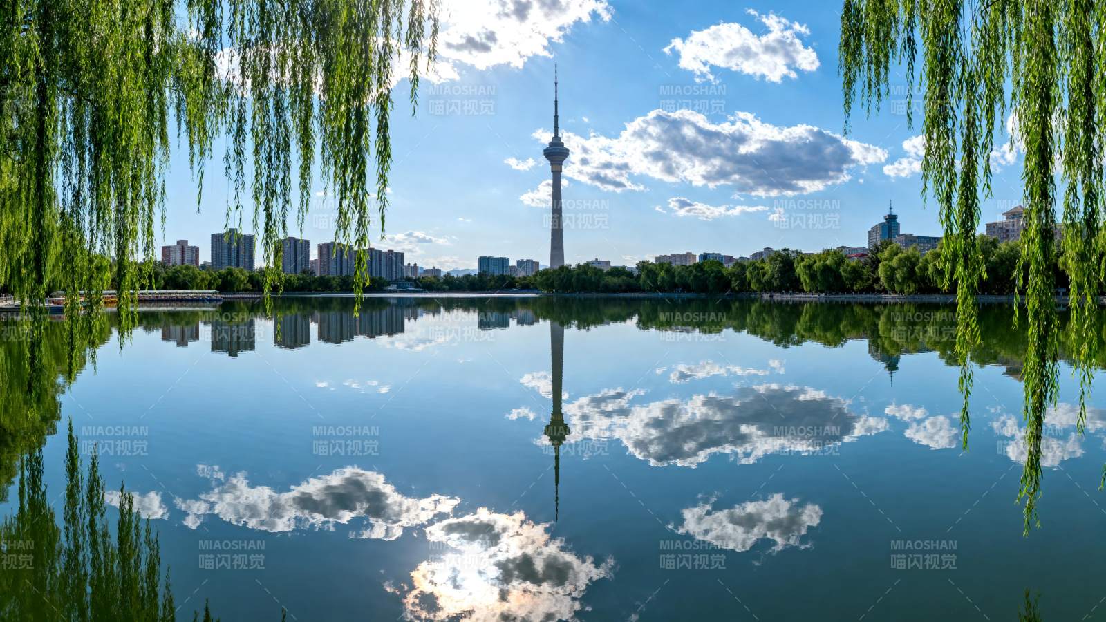 湖光塔影映碧空图片