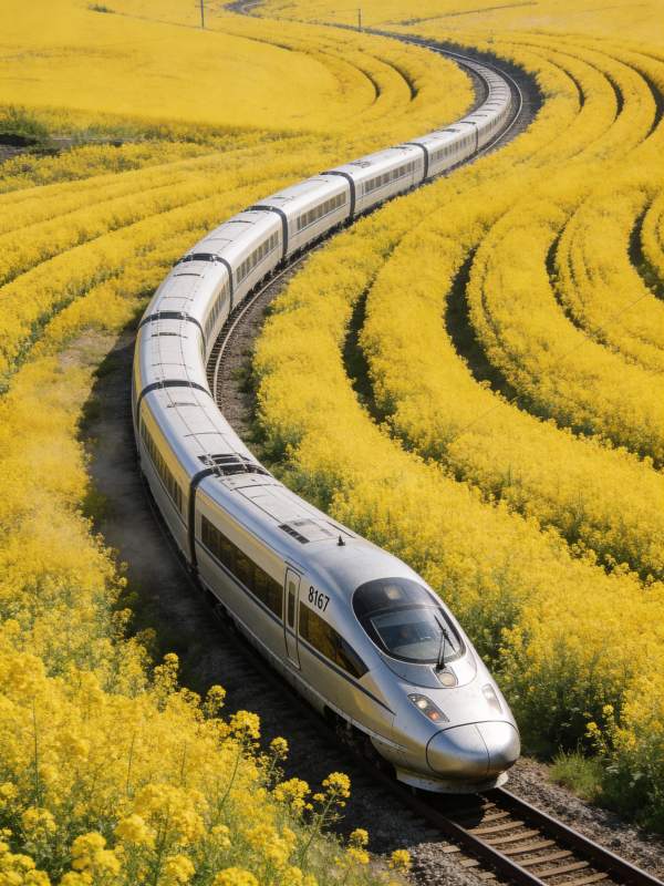 高铁穿行花海图片
