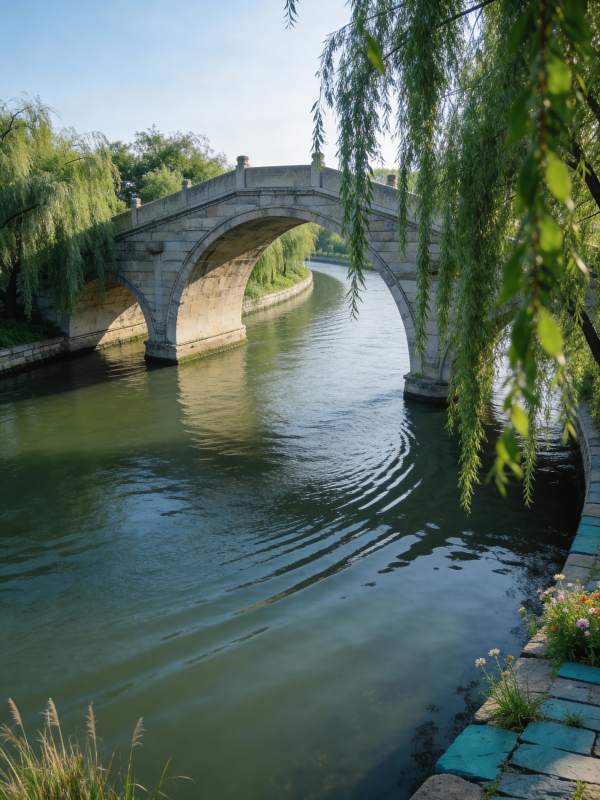 柳桥碧水映晴空图片