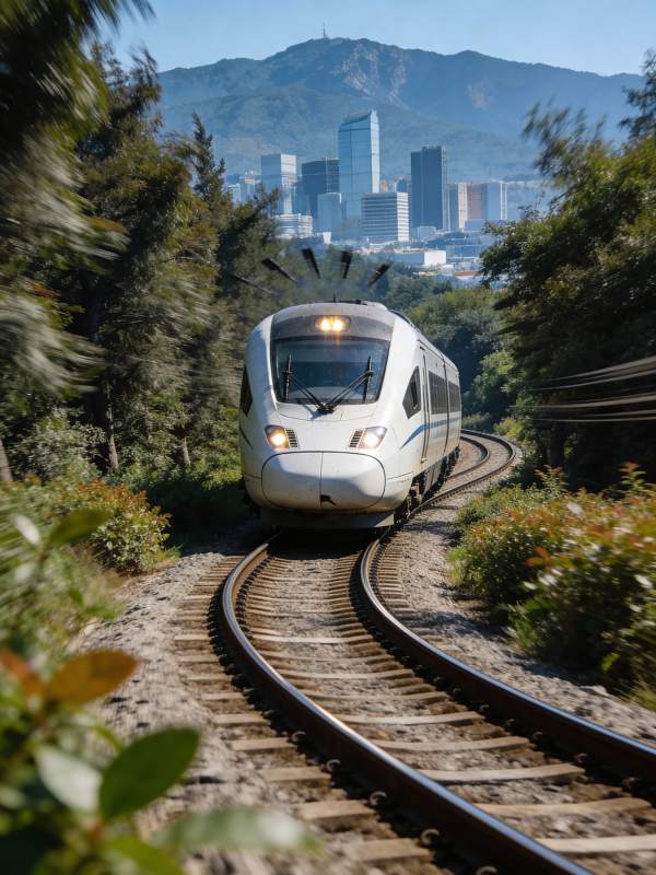 高速列车穿行林间图片