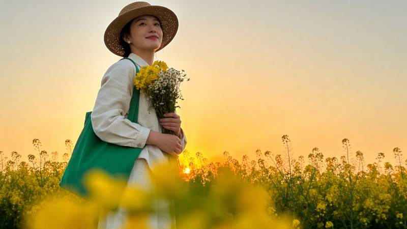 花田夕阳美人图图片