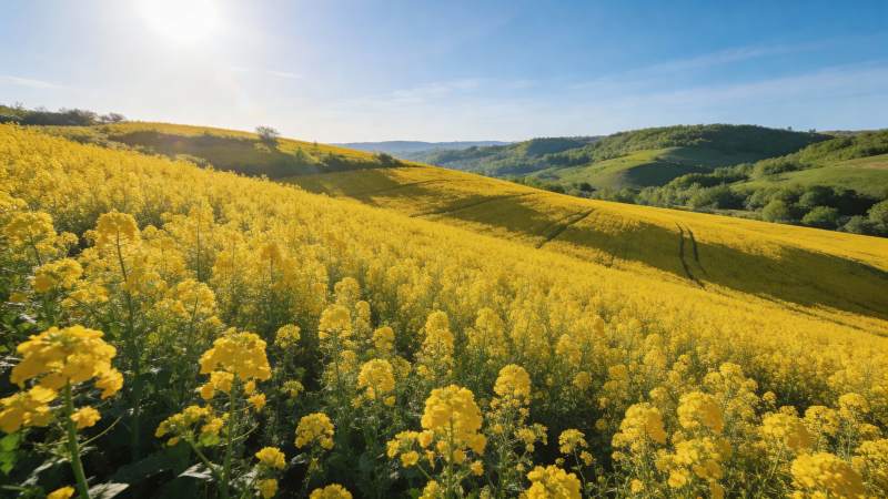金黄花海映山峦图片