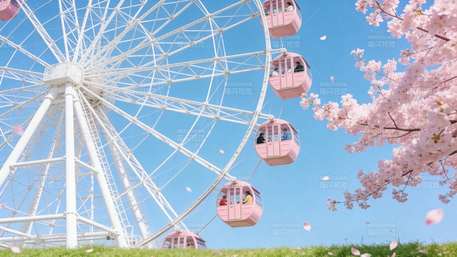 樱花下的摩天轮图片