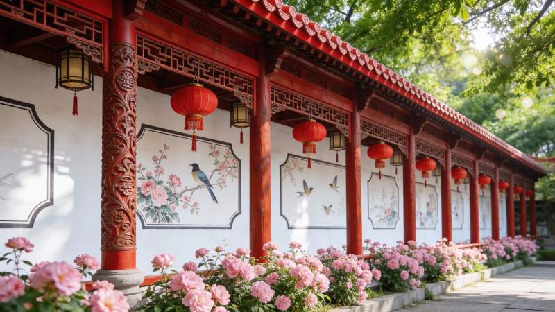 中式庭院花廊美景图片