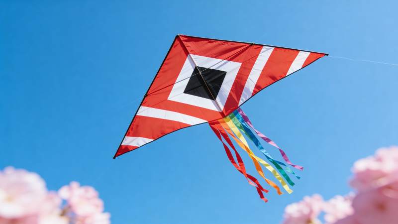 红白风筝飞蓝天图片